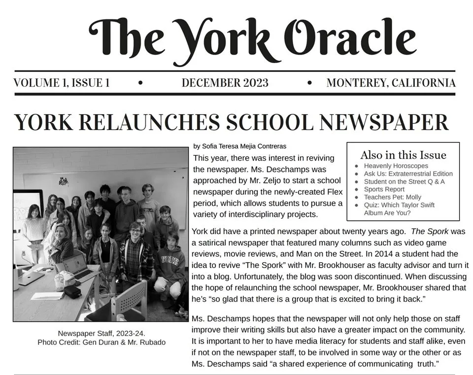 The York Oracle Volume 1, Issue 1